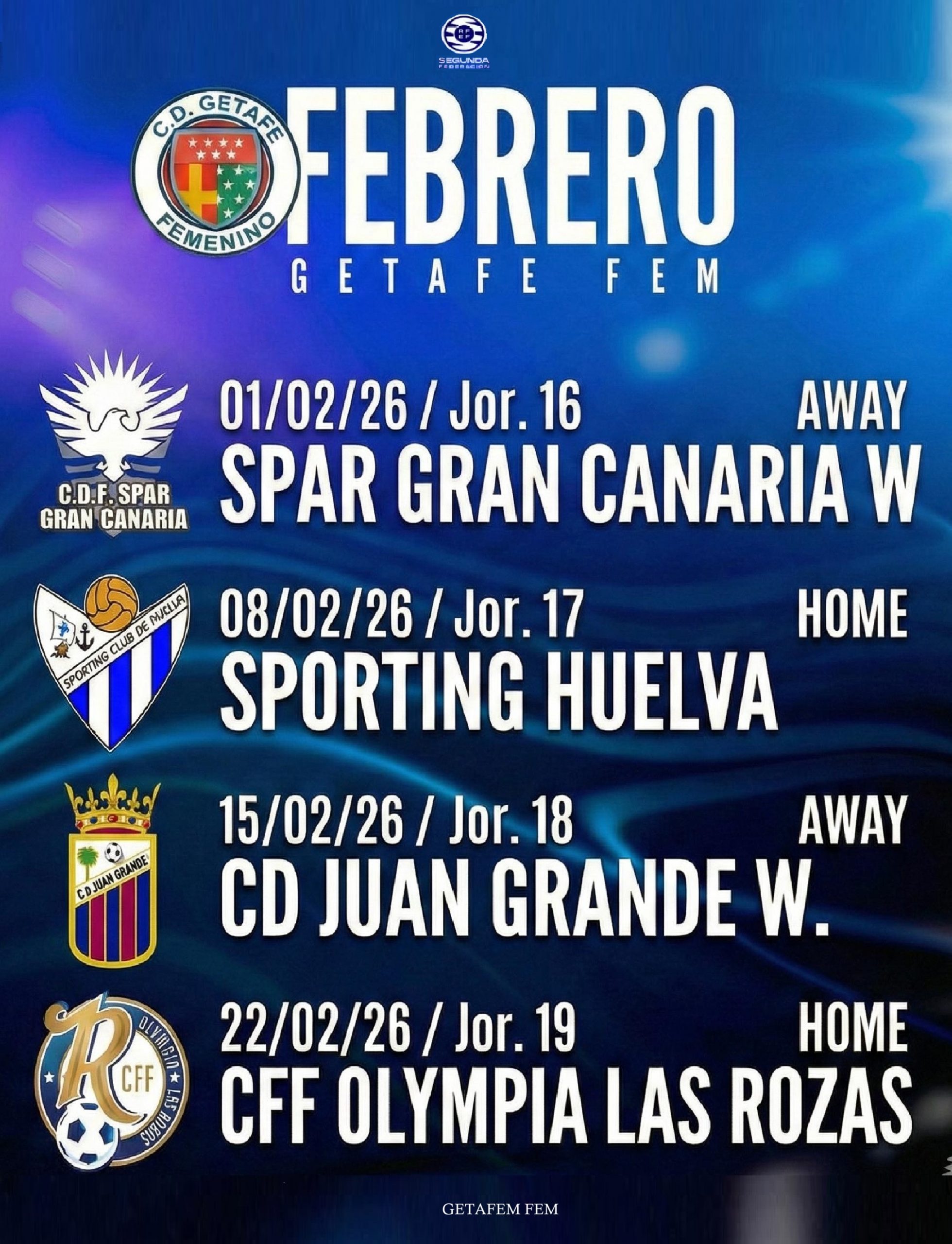Calendario Getafem Senior A - Febrero