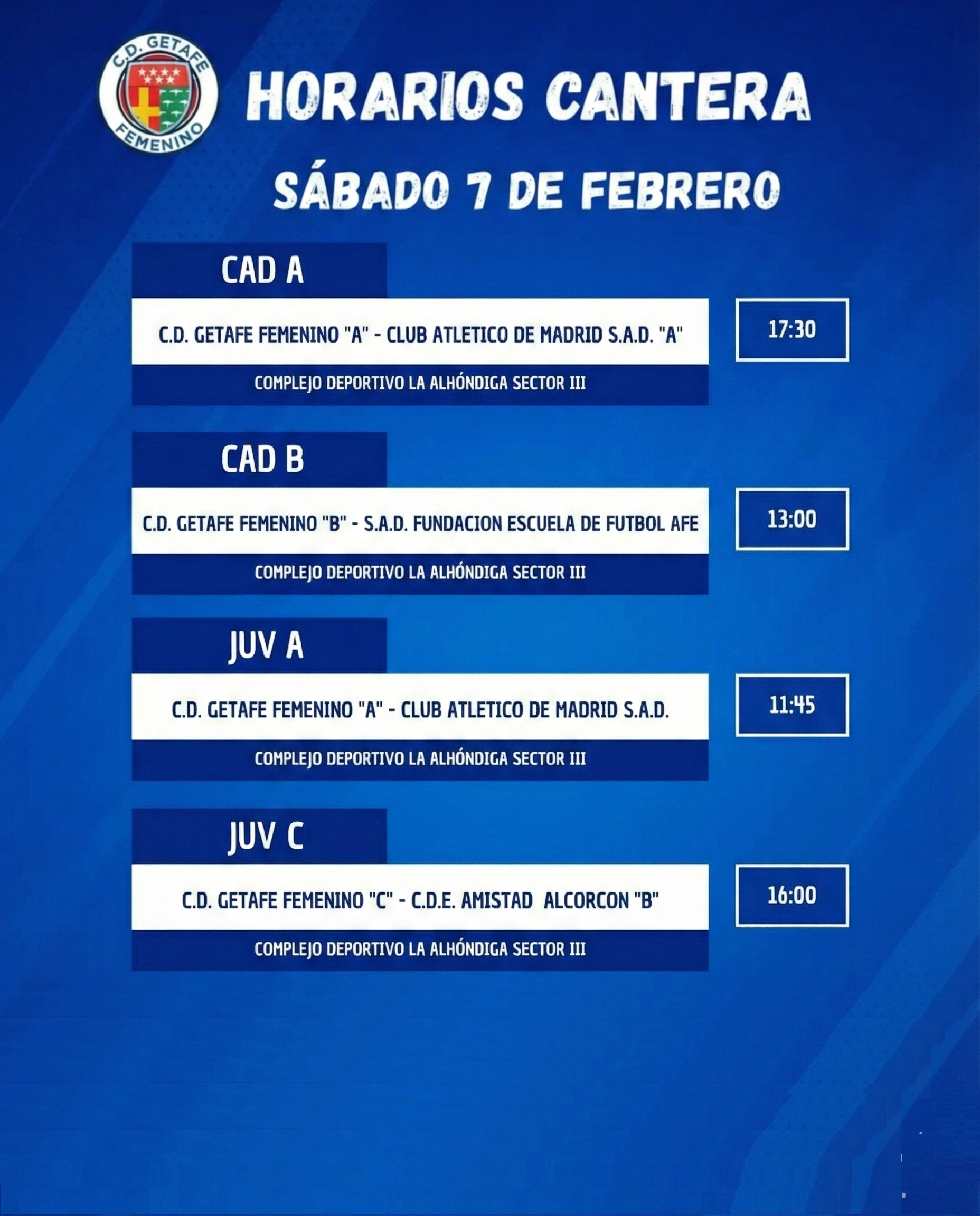 HORARIOS CANTERA 7-FEBRERO