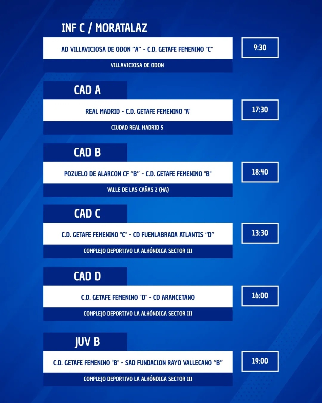 Horarios Cantera 14 de febrero