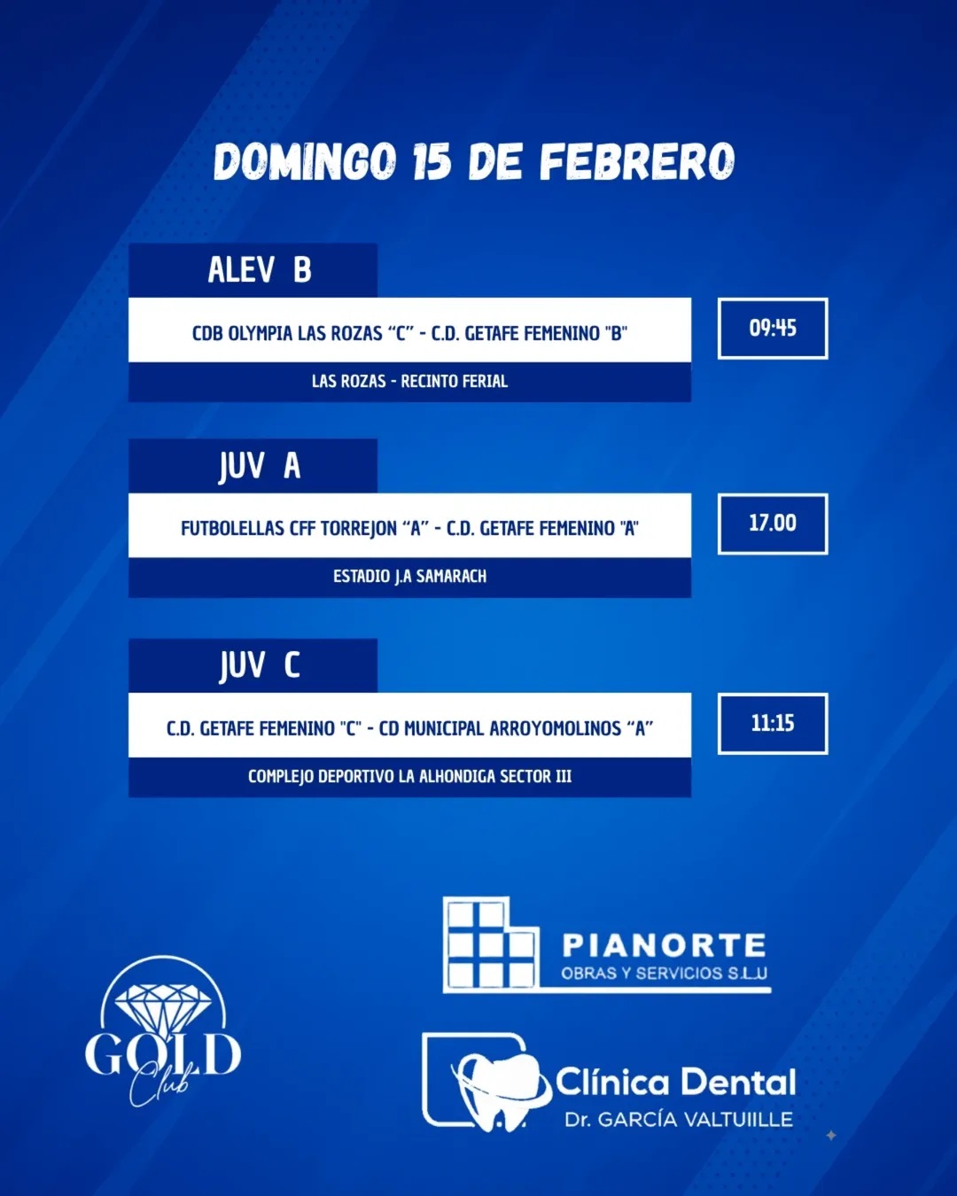 Horarios Cantera 15 de febrero