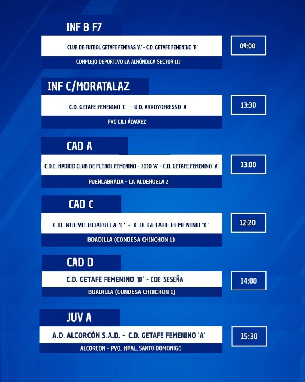 Horarios Cantera 28 de febrero