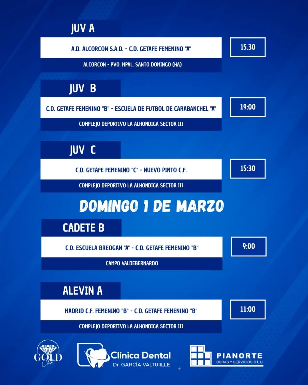 Horarios Cantera 28 de febrero y 1 de marzo