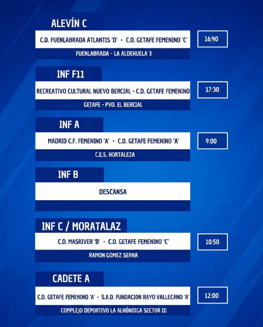 Horarios Cantera 7 marzo