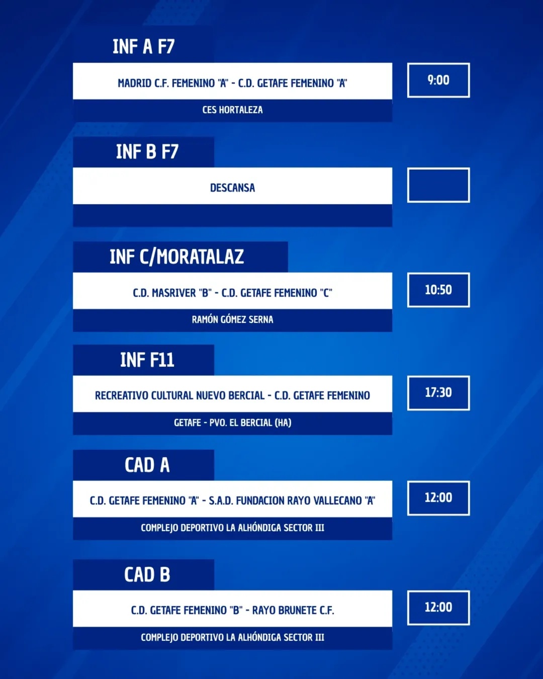Horarios Cantera 7 marzo