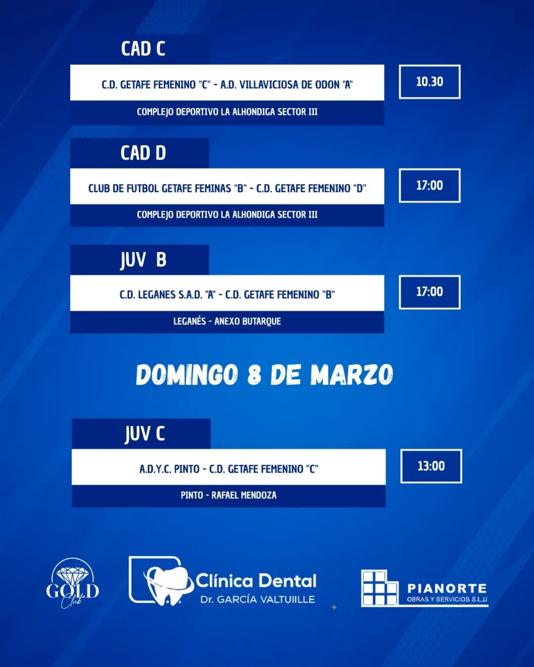 Horarios Cantera 7 y 8 marzo