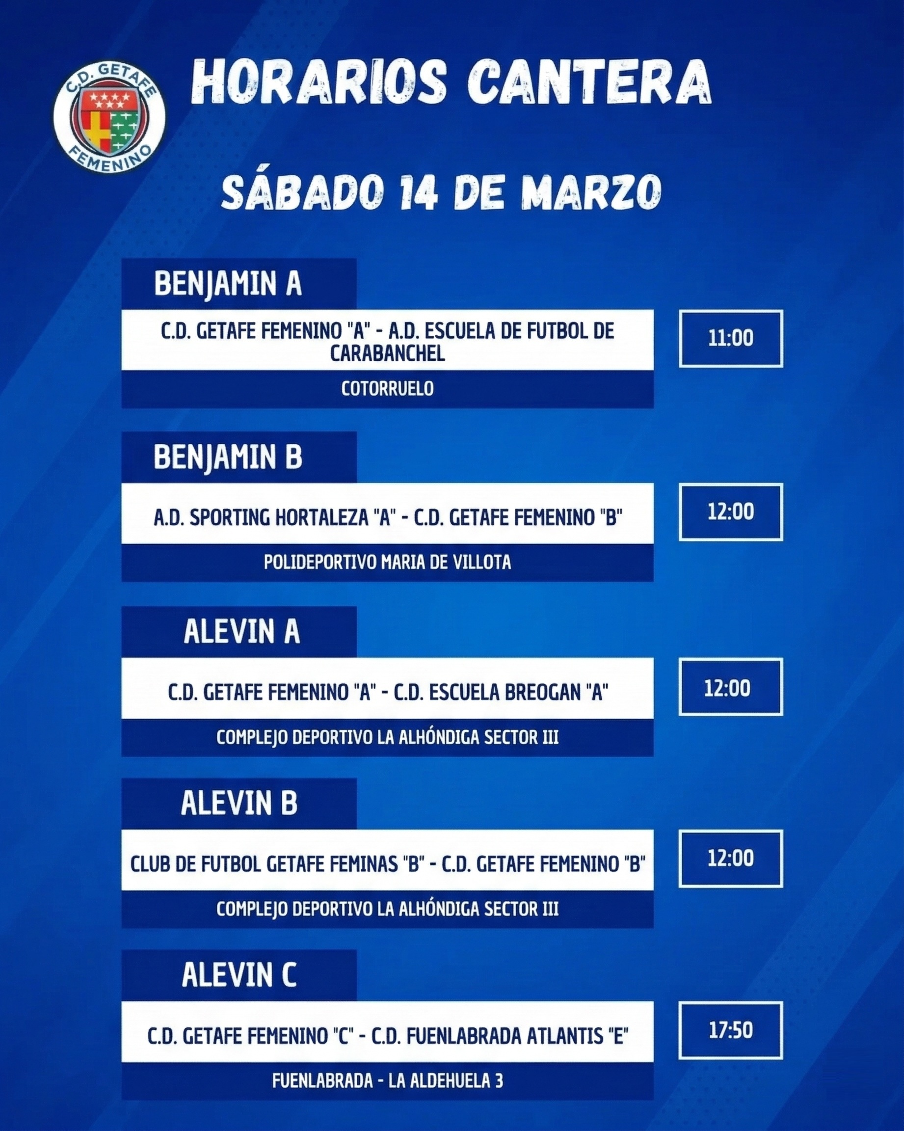 Horarios Cantera 14-mar