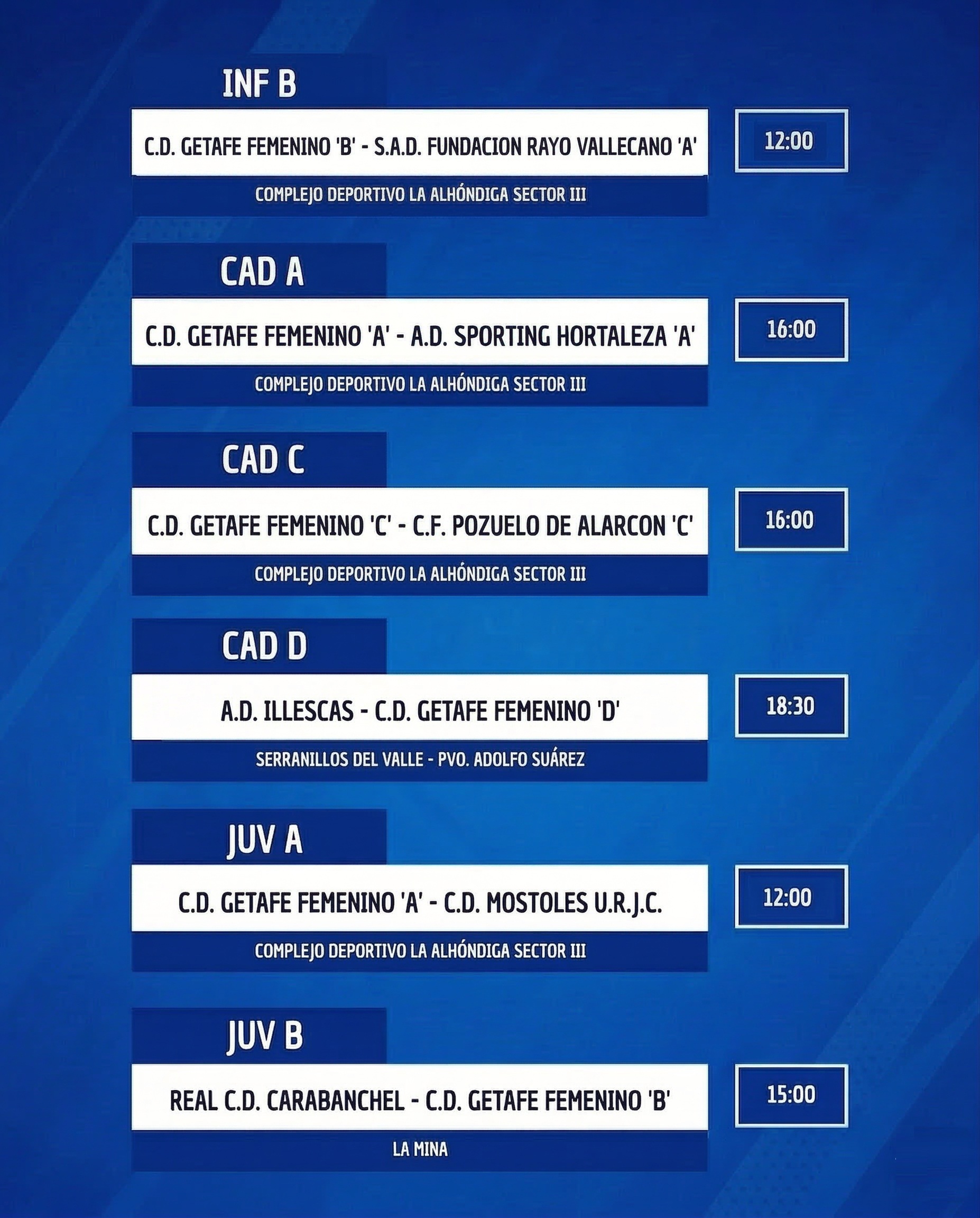 Horarios Cantera 21-mar