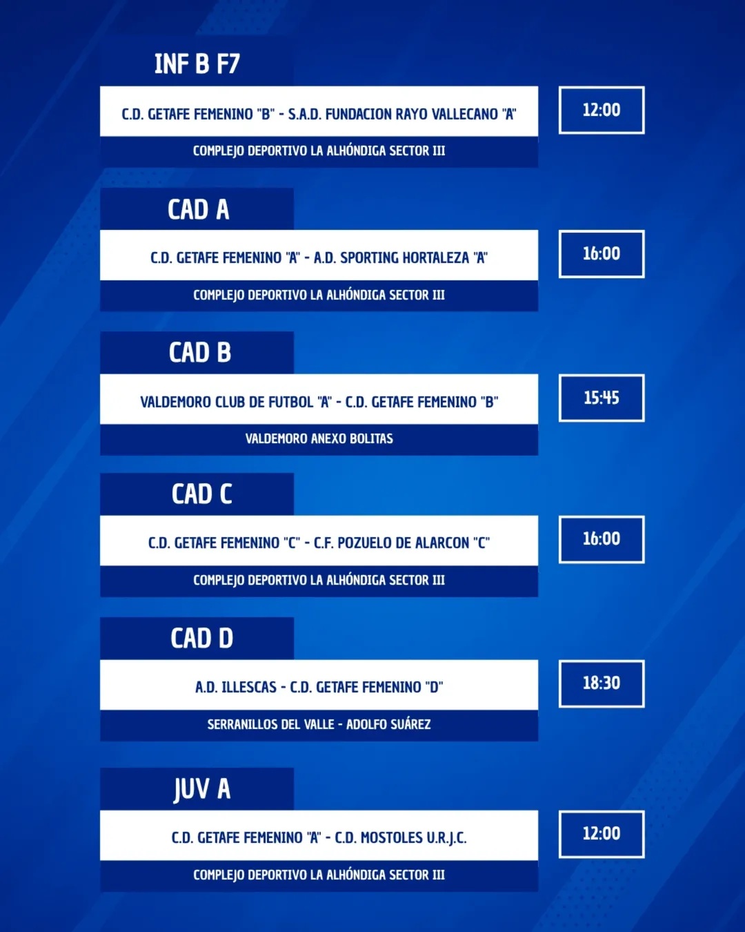 Horarios Cantera 21 marzo