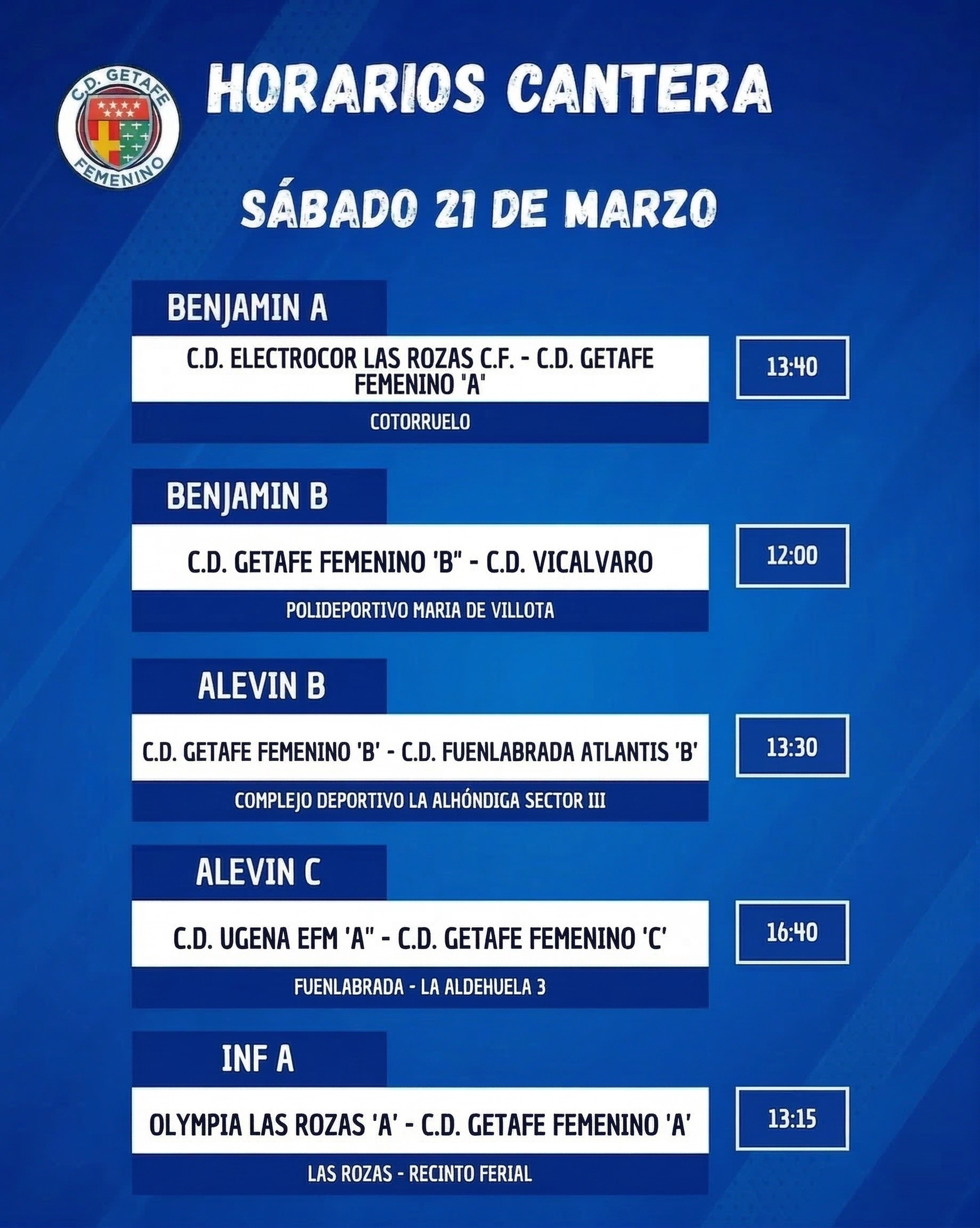 Horarios Cantera 21-mar