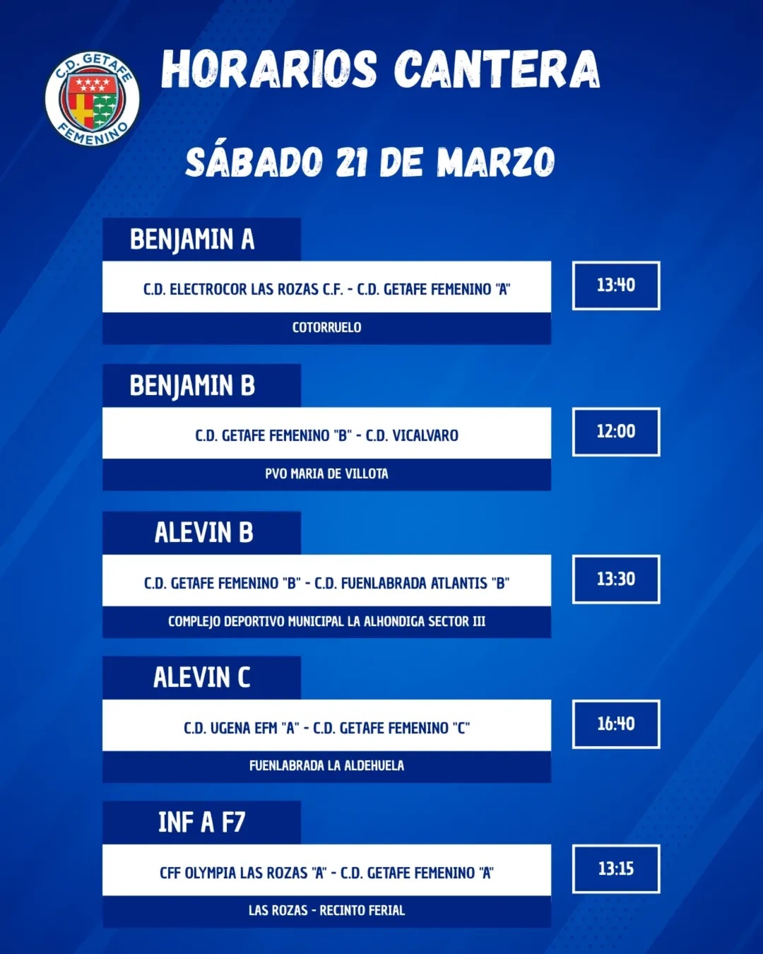 Horarios Cantera 21 marzo