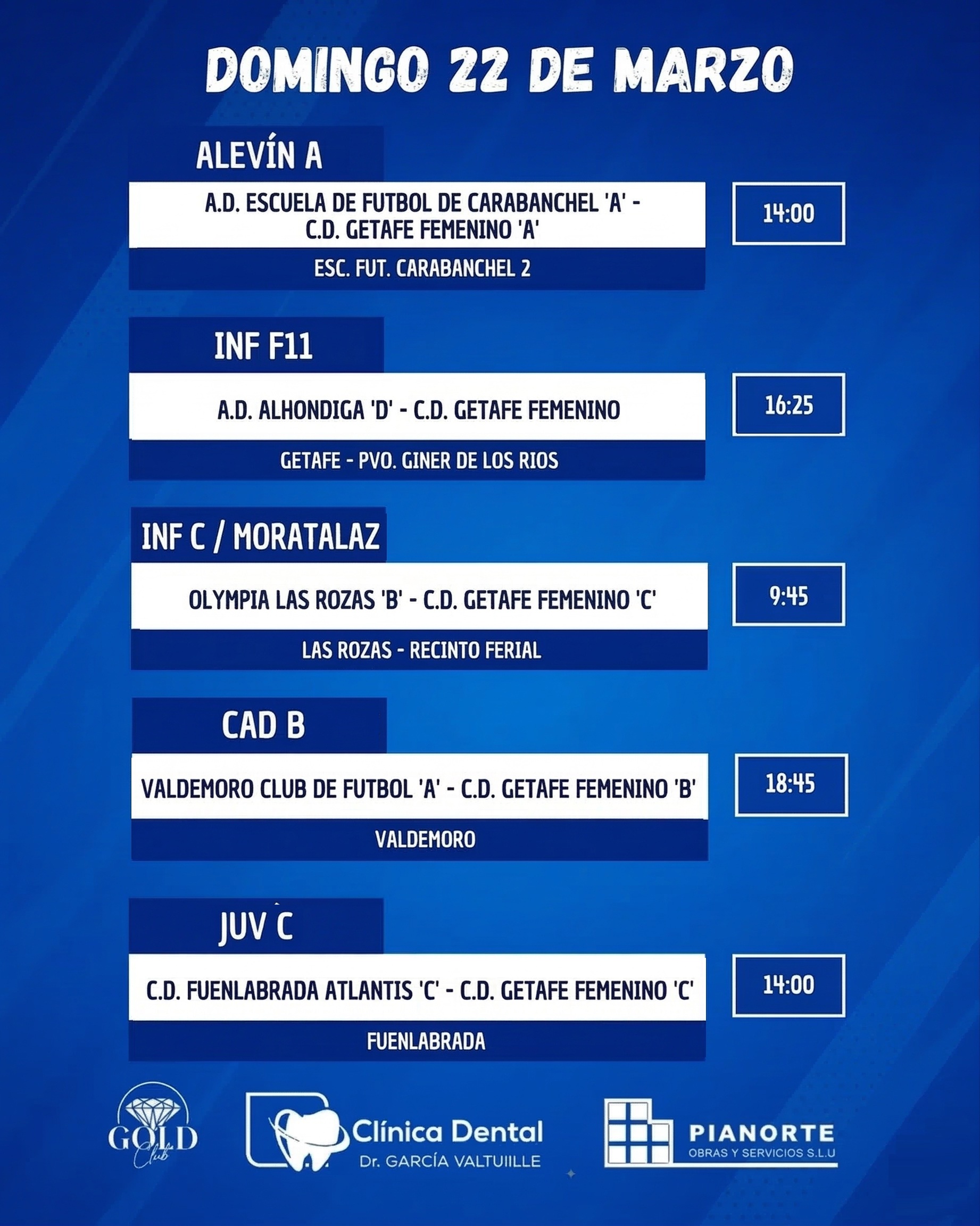 Horarios Cantera 22-mar