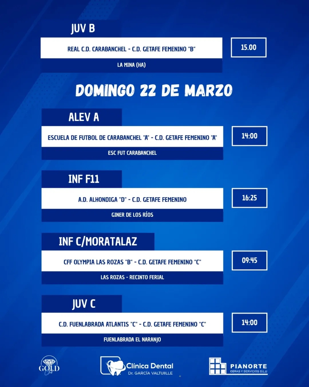 Horarios Cantera 22 marzo