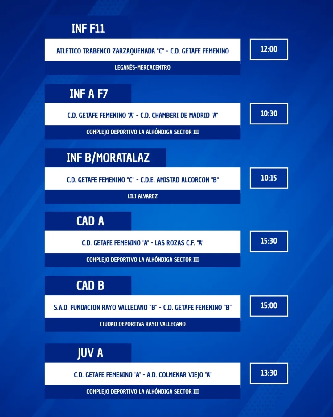 Horarios Cantera 11 abril