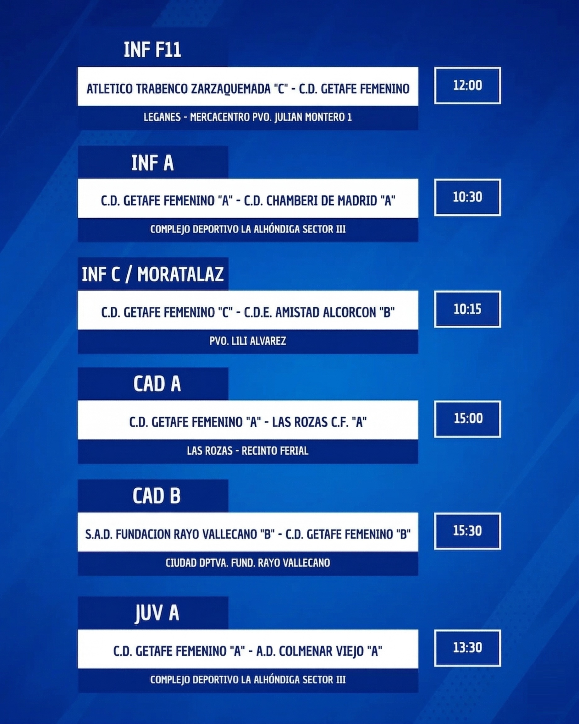 Horarios Cantera 11 abril