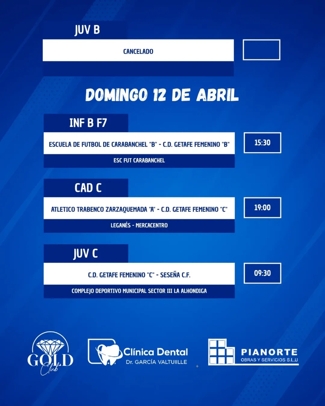 Horarios Cantera 12 abril