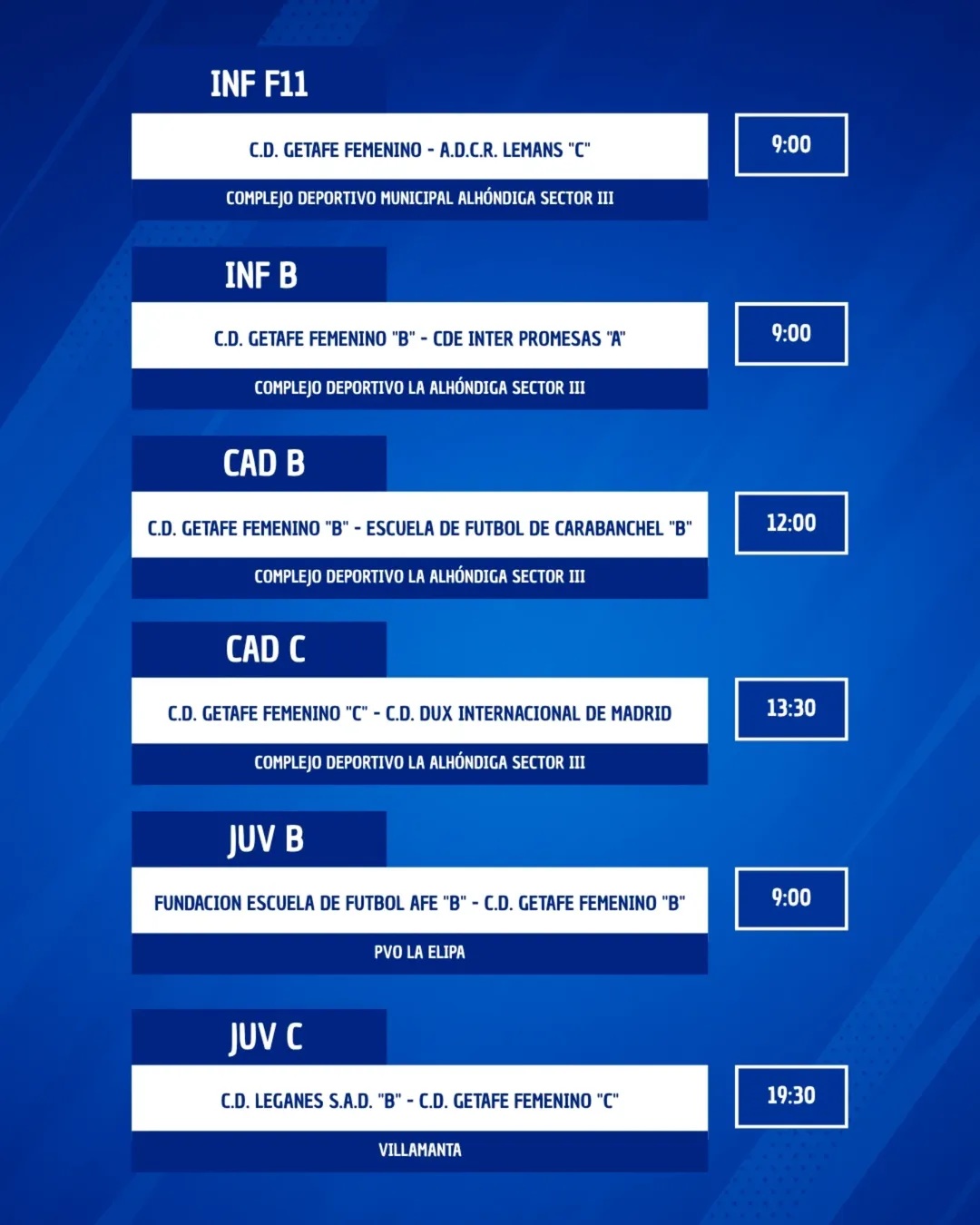 Horarios Cantera 18 abril