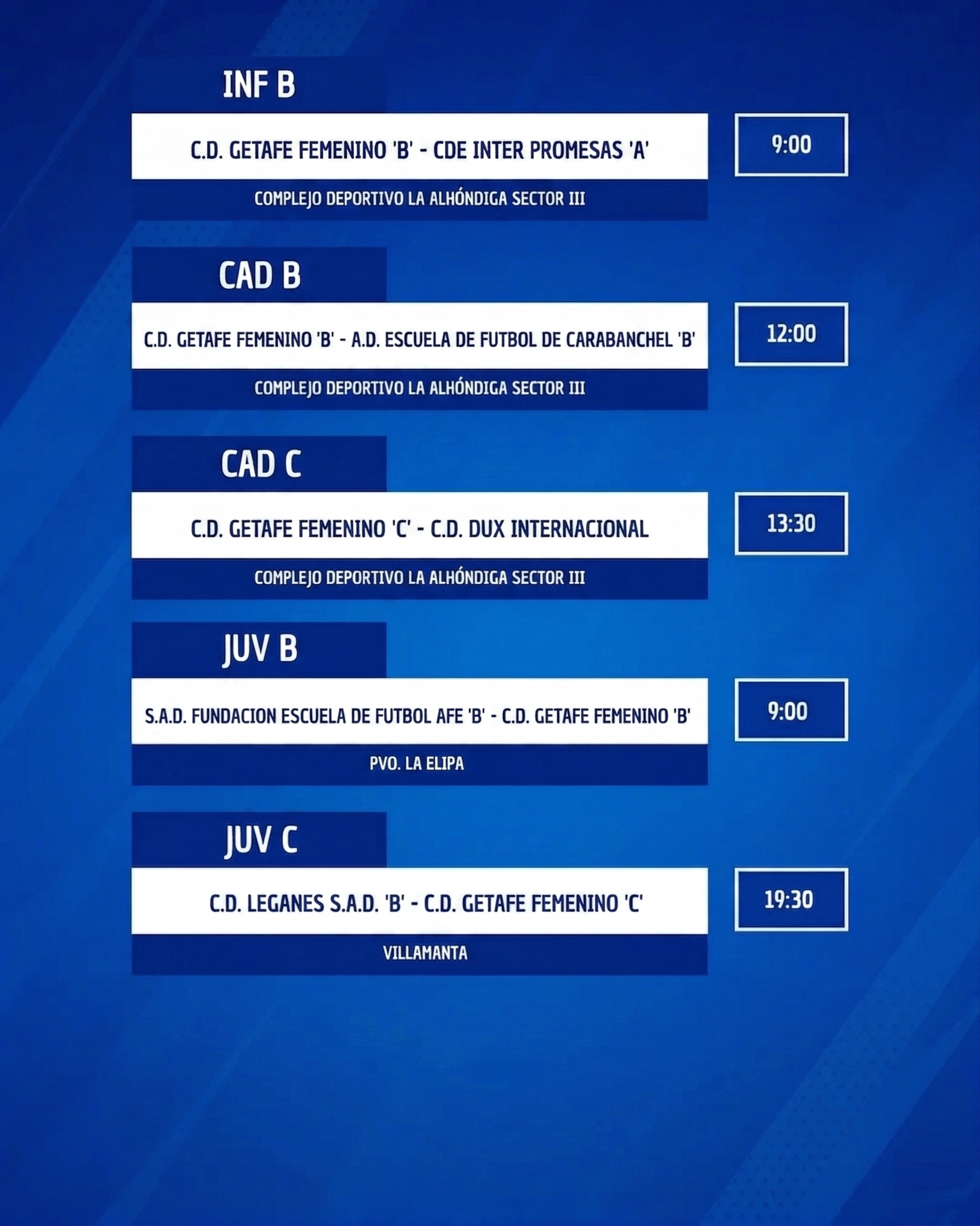 Horarios Cantera 18 abril