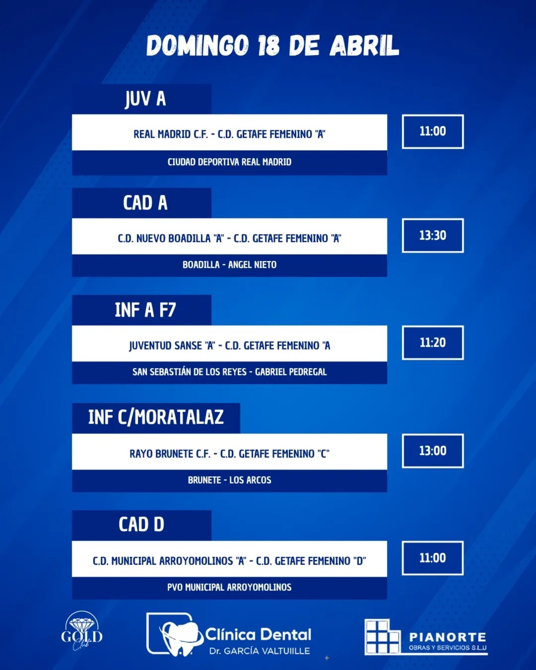 Horarios Cantera 19 abril