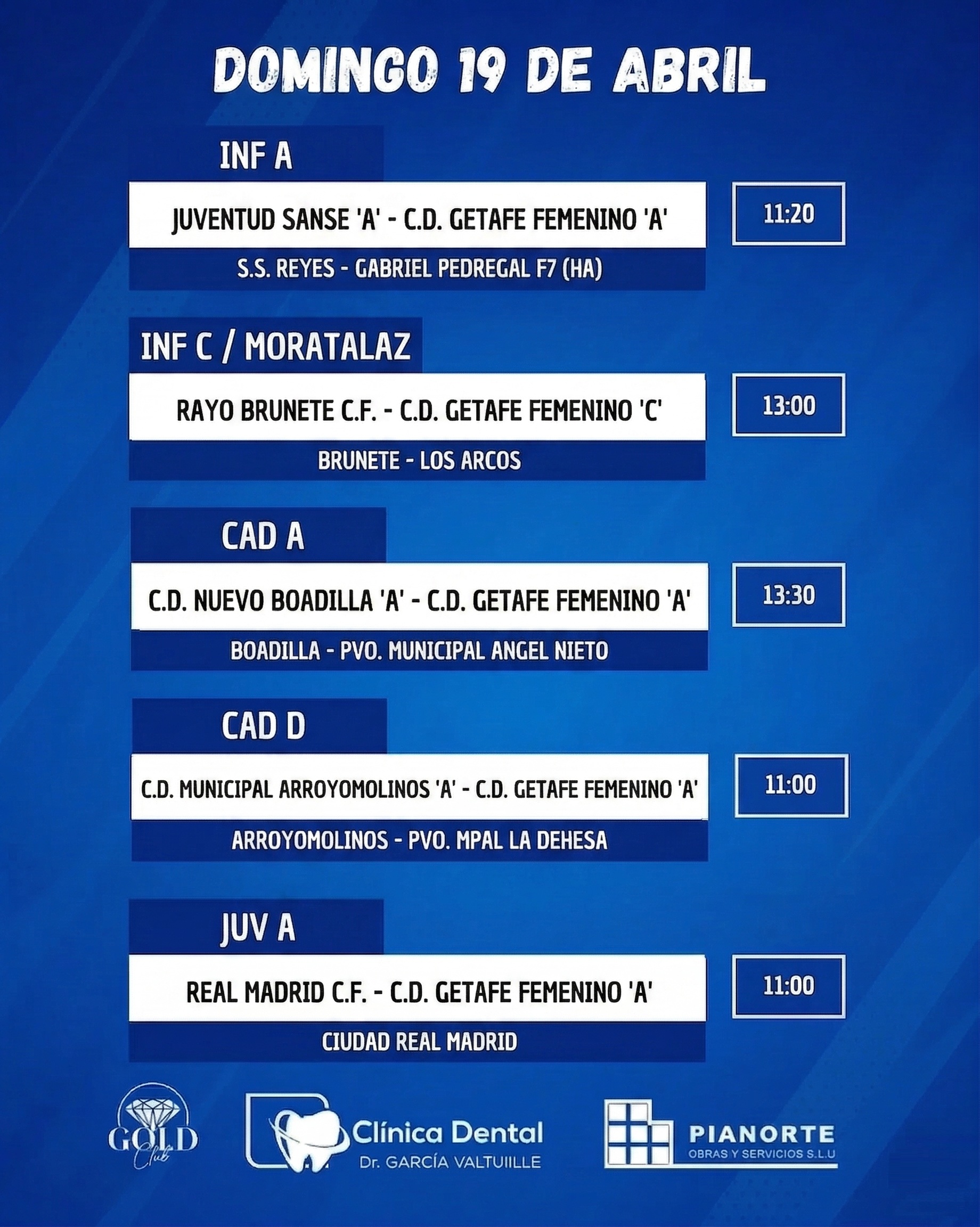 Horarios Cantera 19 abril