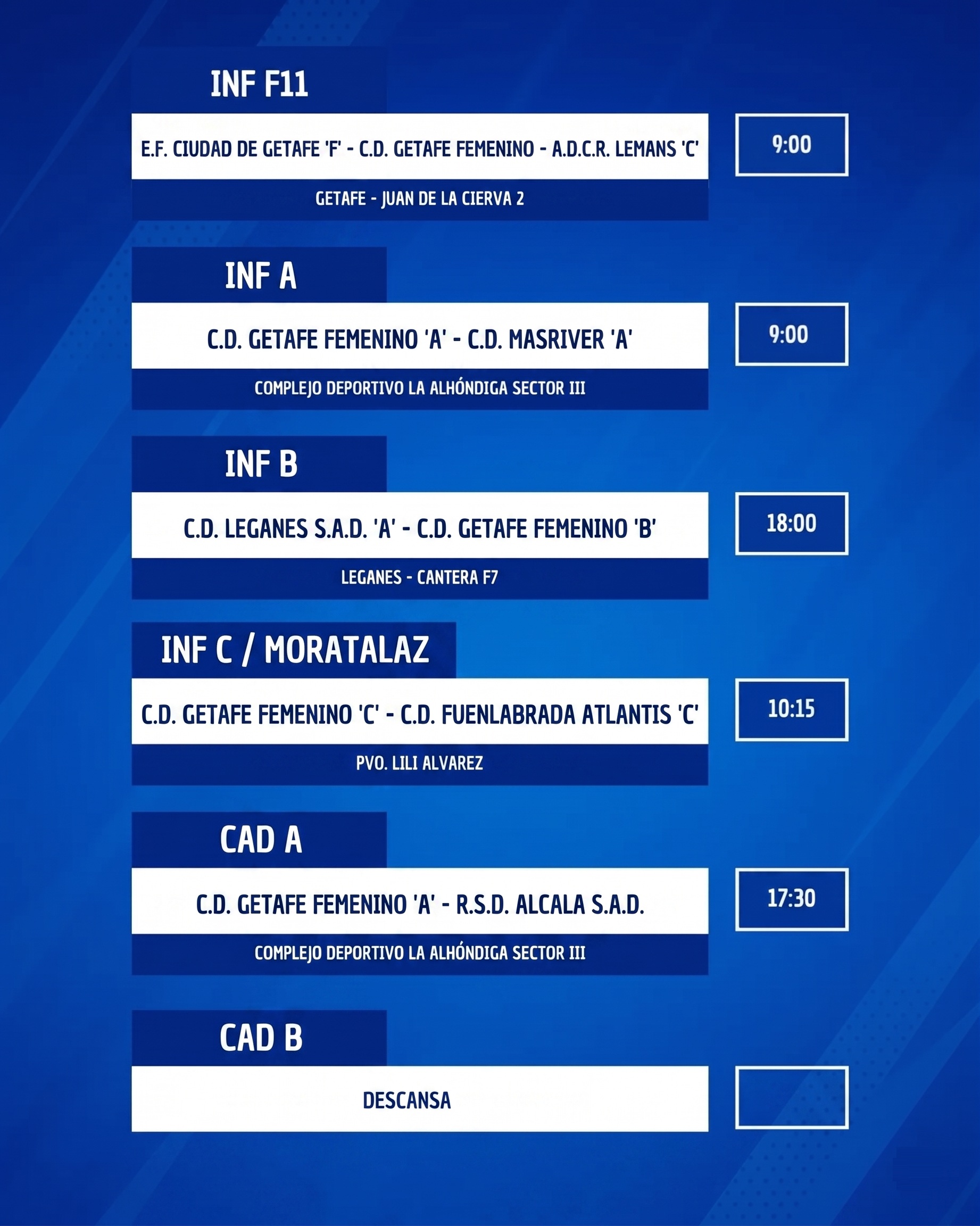 Horarios Cantera 25-abr