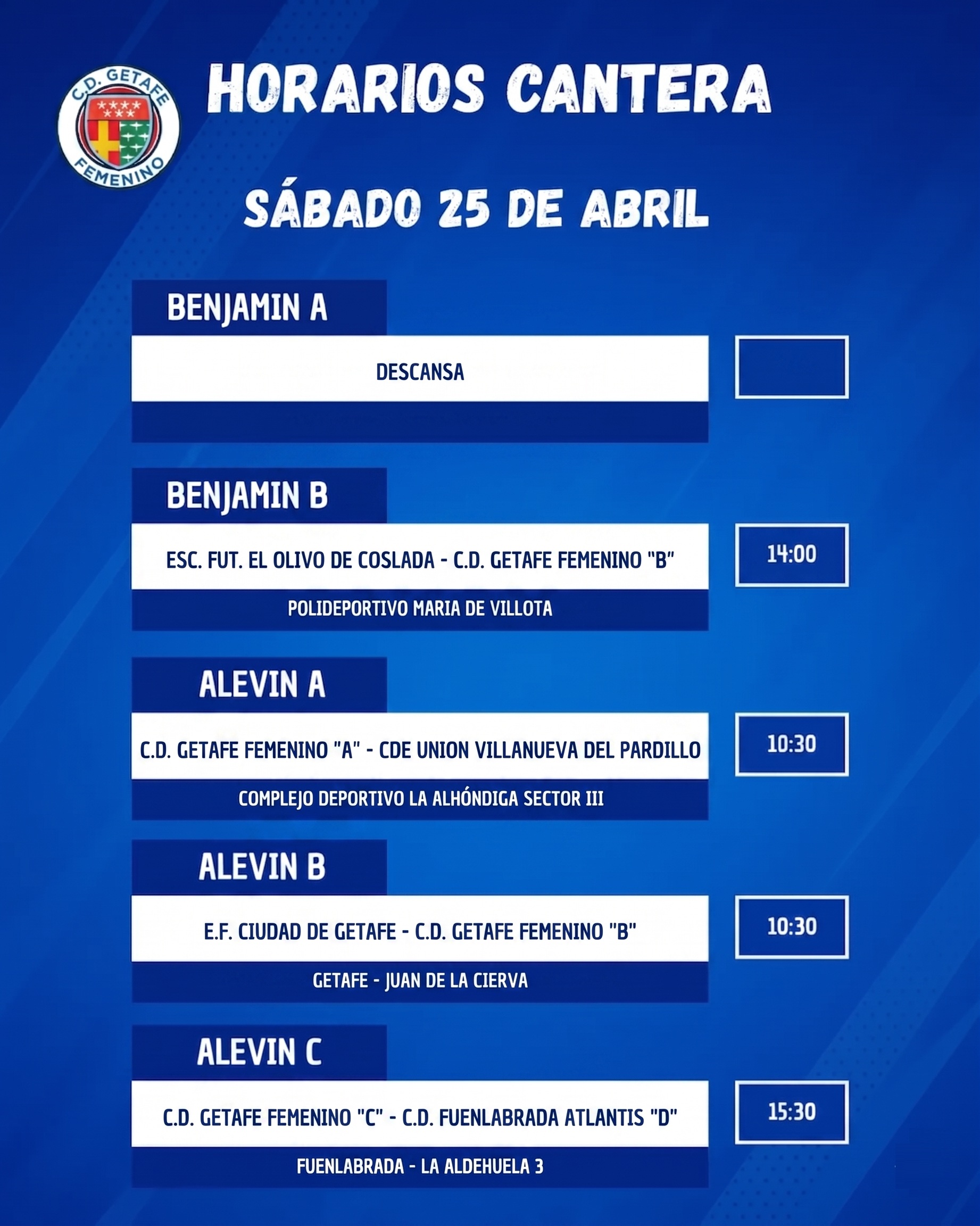 Horarios Cantera 25-abr
