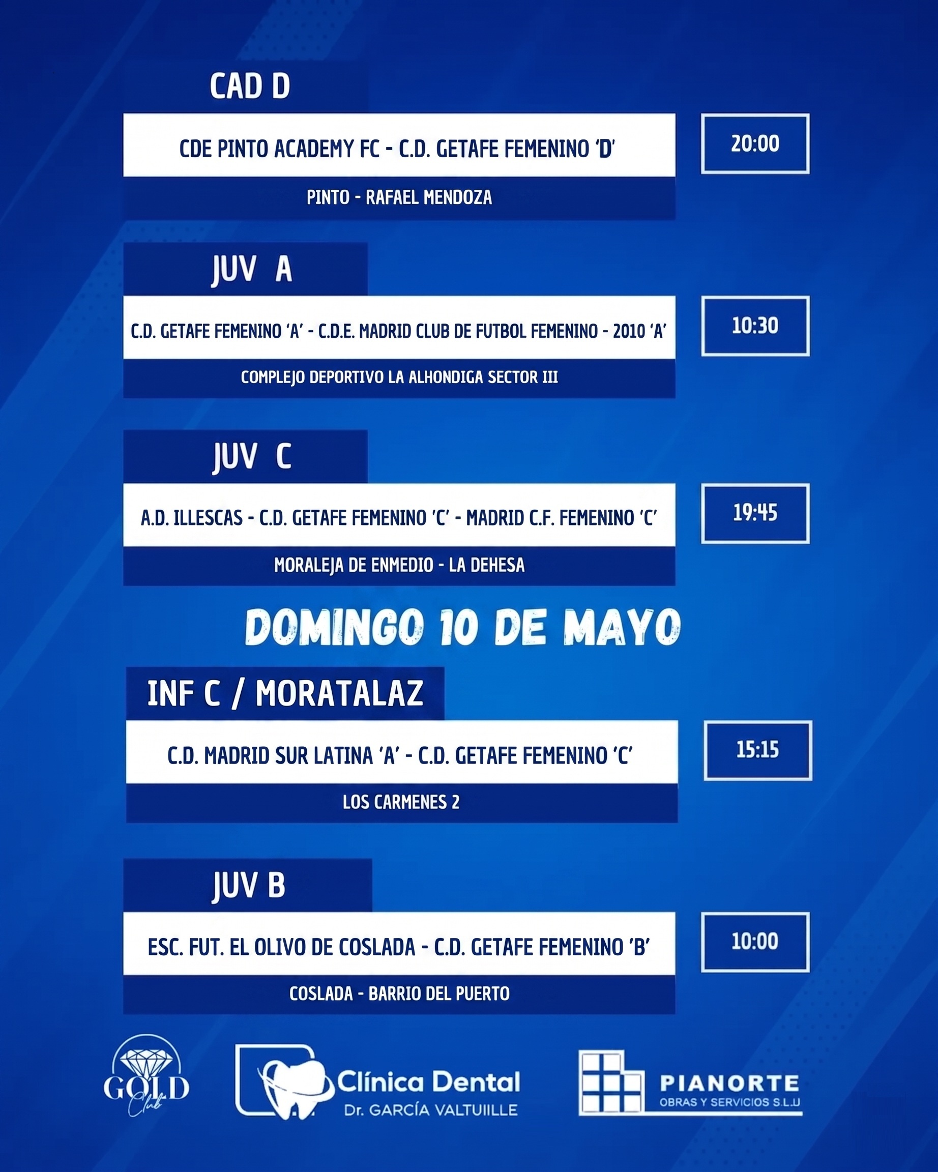 Horarios Cantera 10-mayo