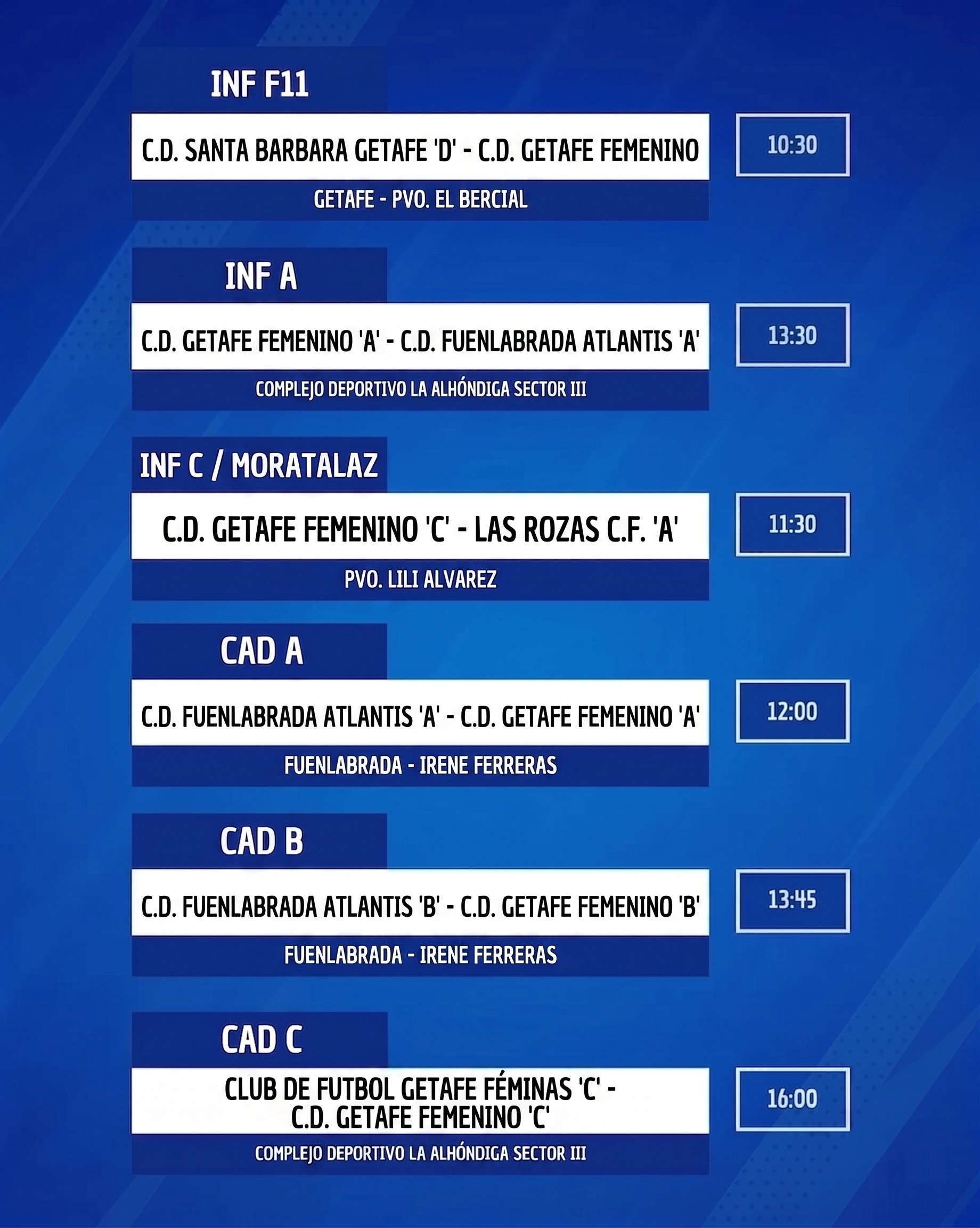 Horarios Cantera 16 mayo