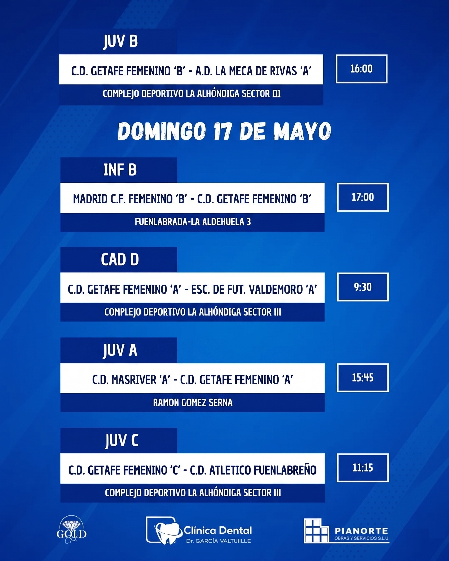 Horarios Cantera 16-17 mayo