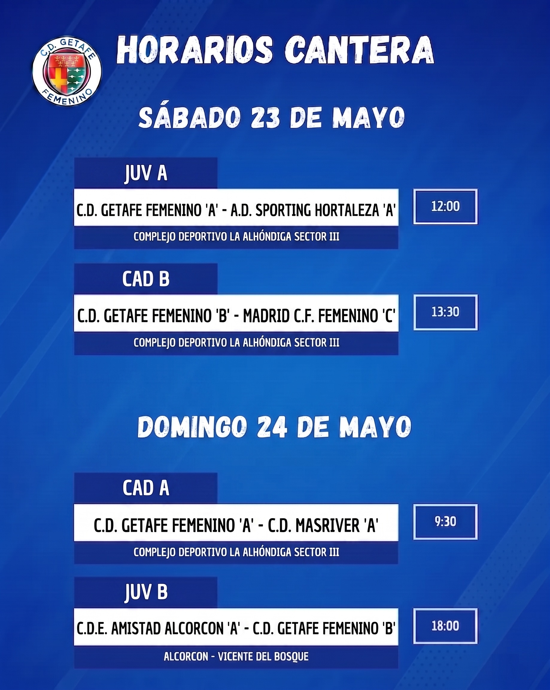 Horarios Cantera 23-24-mayO