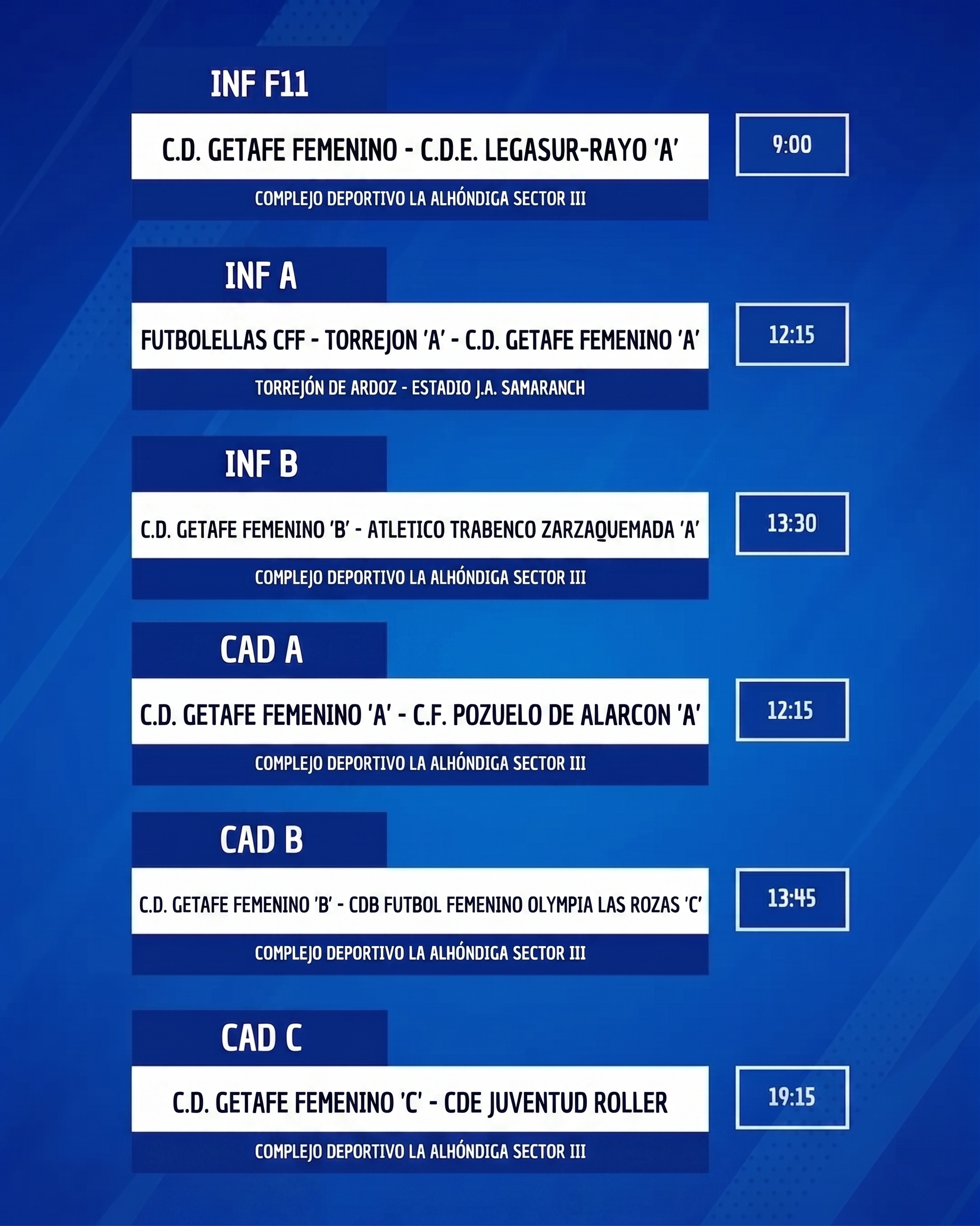 Horarios Cantera 9-mayo