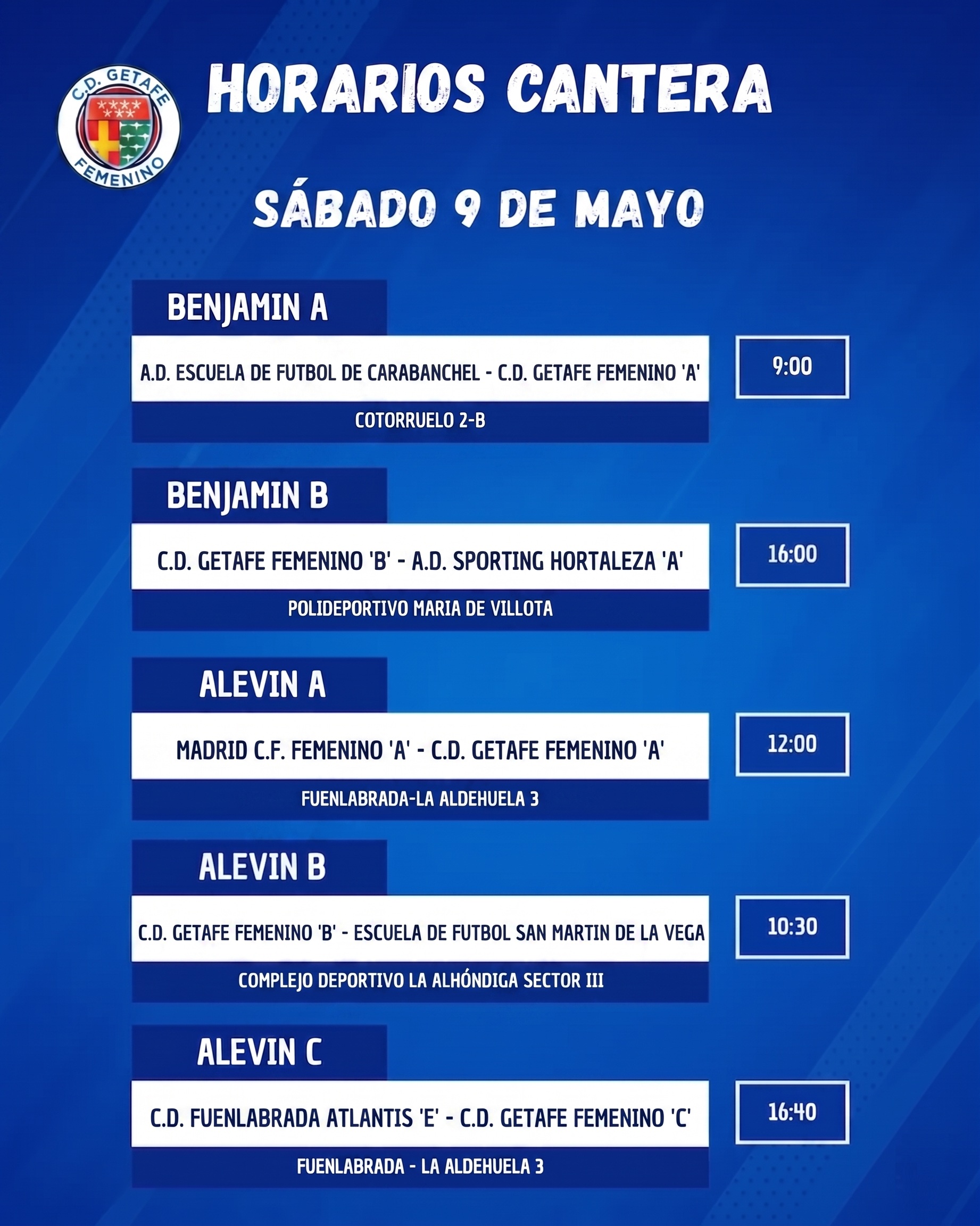Horarios Cantera 9-mayo