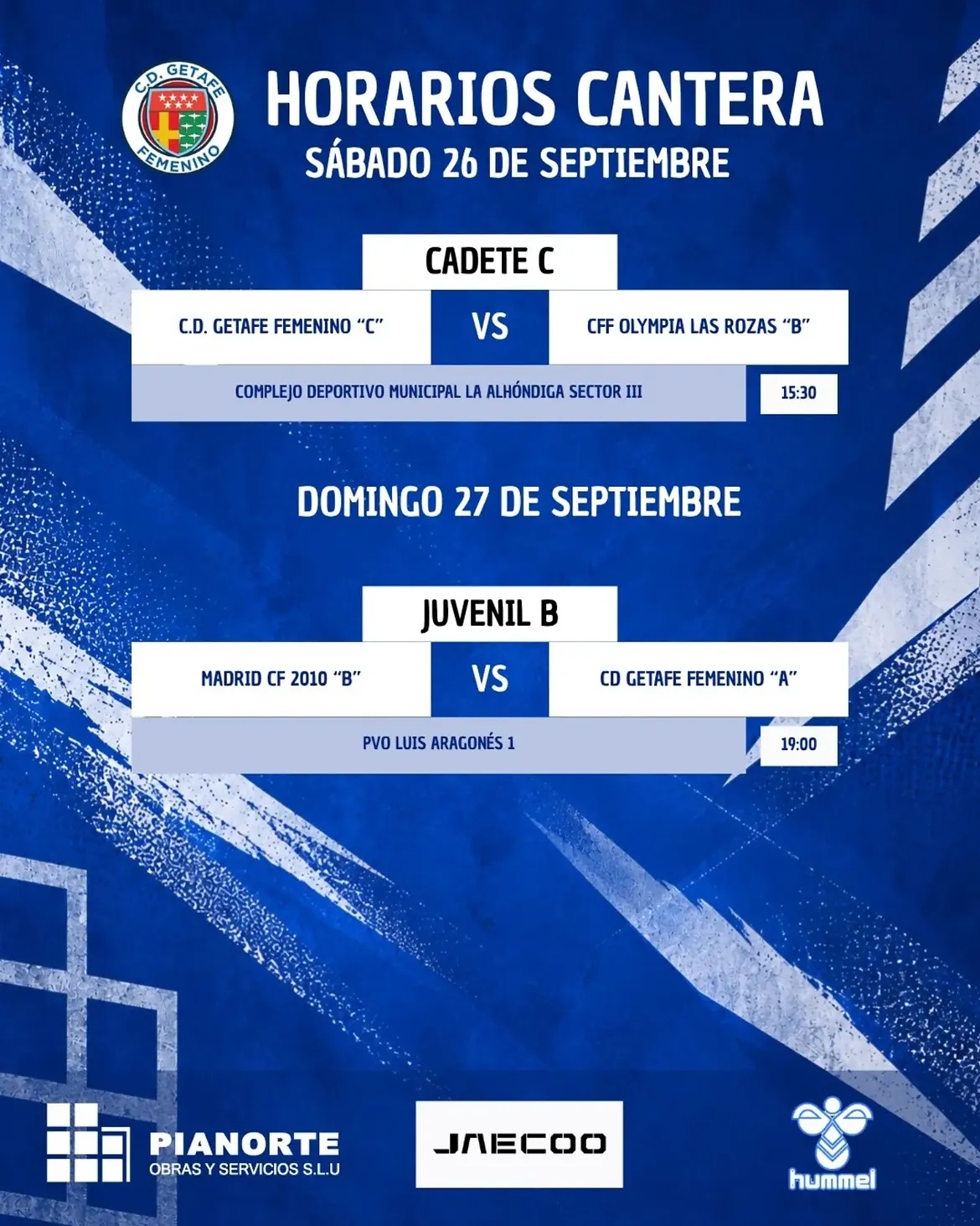 Horarios Cantera 26-27-sep
