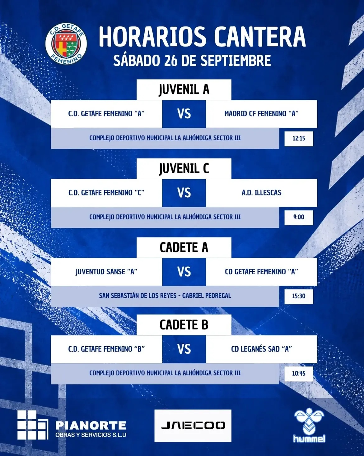 Horarios Cantera 26-sep