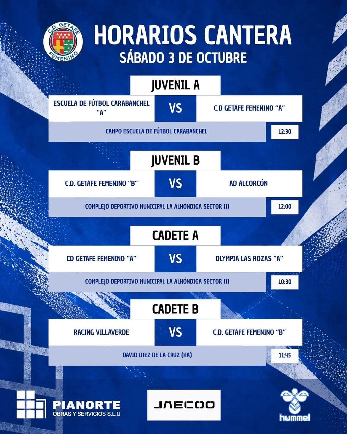 Horarios Cantera 3-oct