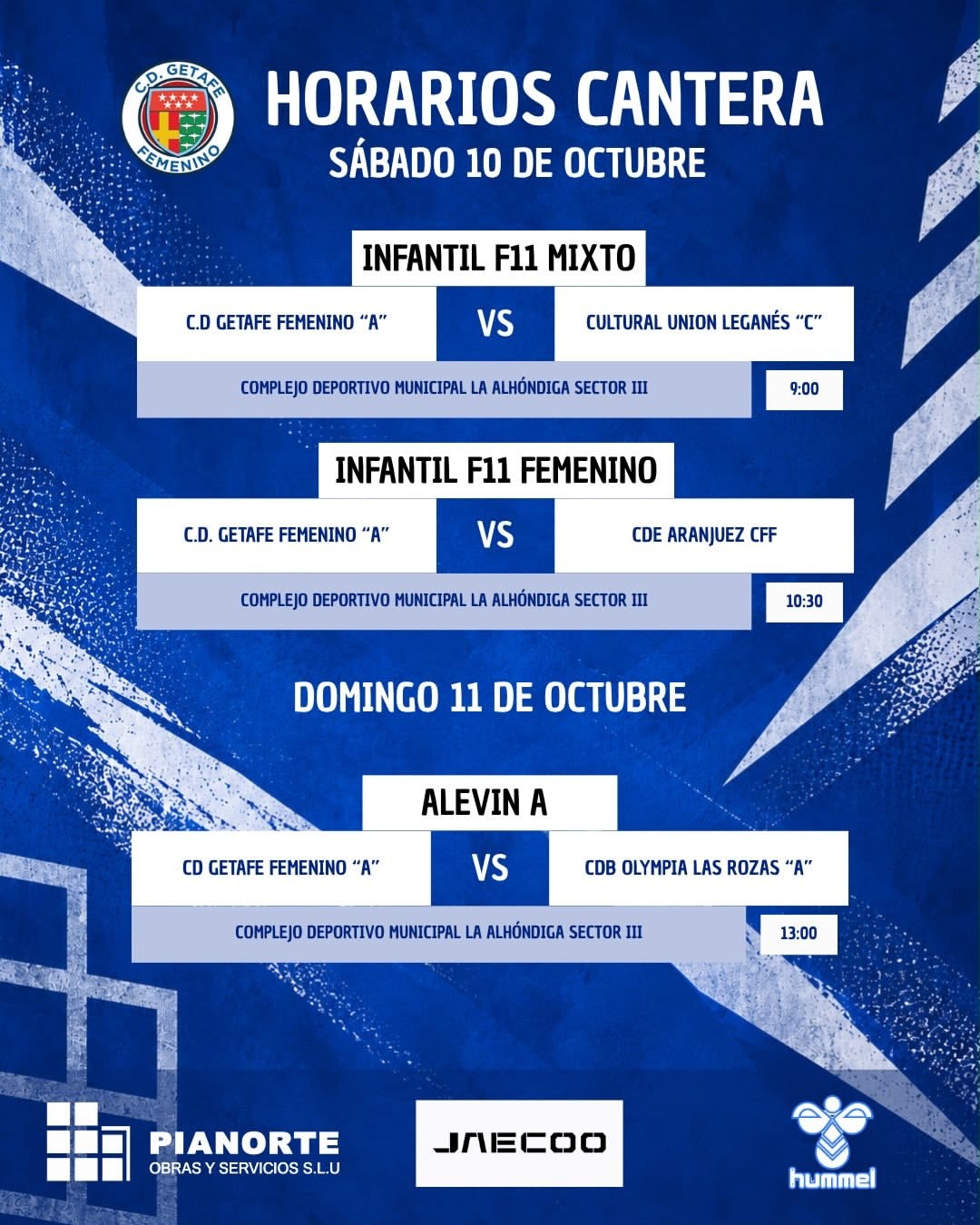 horarios cantera 10-11-oct